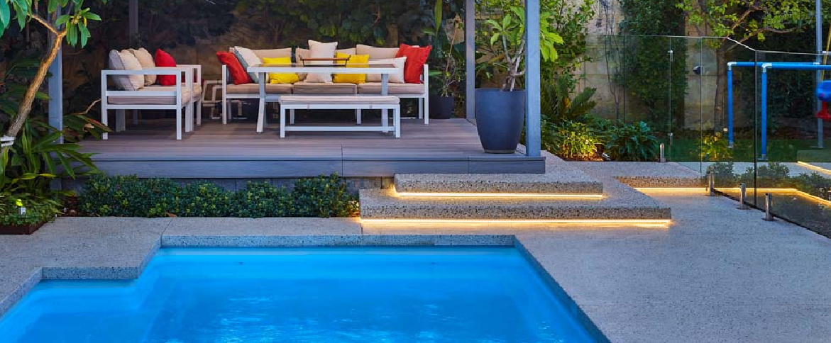 Custom Designed Concrete Pool with Water Features